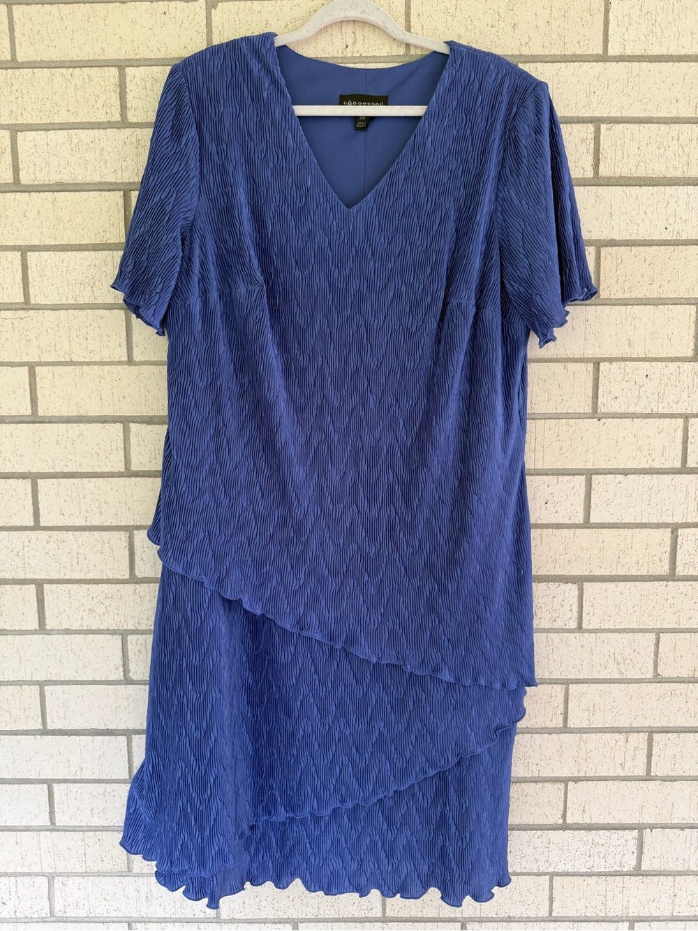 Crinkle V-Neck Midi Dress in Blue by Andrea